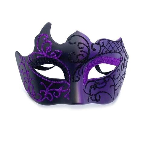 Masque De Mascarade Demi-Visage Peint Rétro Pour Femmes Et Hommes, Masque De Venise, Accessoires De Costumes D'halloween, Accessoires De Fête Cosplay--Noir Violet