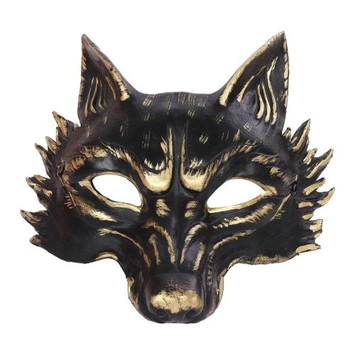 Masque De Loup Noir Et Or Demi-Visage, Cosplay D'halloween, Maquillage D'animal, Accessoires De Costume, Fournitures De Ix--Style A