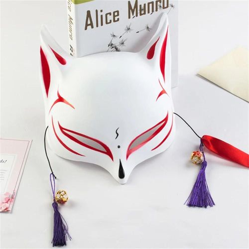 Masque de renard Anime peint à la main, demi-visage de chat avec glands, cloche, mascarade d'halloween, fête, Festival, cadeau Cosplay, nouvelle mode-Style 7