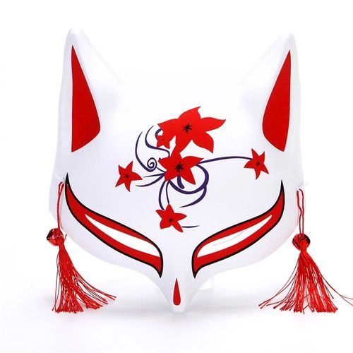 Masque de renard Anime peint à la main, demi-visage de chat avec glands, cloche, mascarade d'halloween, fête, Festival, cadeau Cosplay, nouvelle mode-Style 23