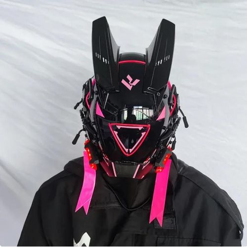 Masque Cyberpunk Led Pour Festival De Cheveux, Casque De Cosplay D'halloween Et De Noël, Cadeau De Fête Pour Adultes--Rose El Light