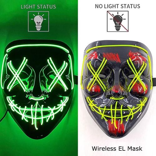 Masque De Purge Led Néon Sans Fil, Brille Dans La Nuit, Masque D'horreur Cosplay, Masques De Fête D'halloween, Déguisement Amusant Et Brillant--Lemon Vert