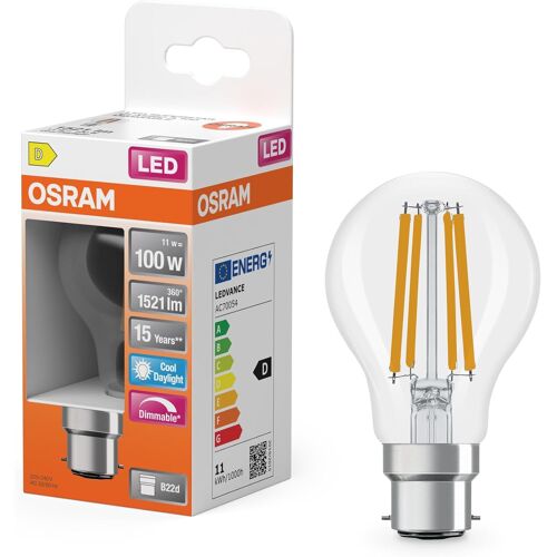 Kal-Led Superstar Classic Led Lamp With Filament In Classic Piston Shape, Clear, Lead-Free Glass, 11 W, 1,521 Lm, Daylight White (6,500 K), B22d Base, 60-Mm Diameter, Cri 80, Dimmable.