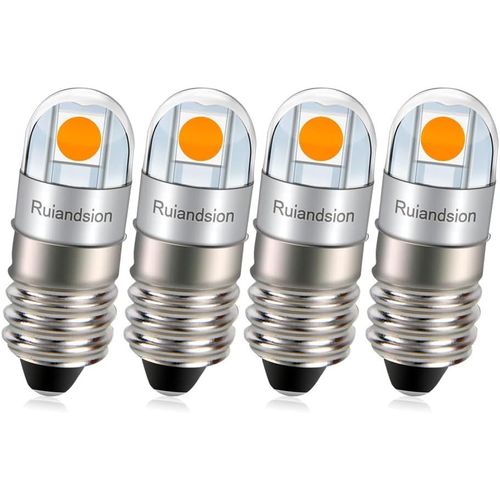 Sjzg-Lot De 4 Ampoules Led E10 4,5 V Sans Polarité Culot À Vis 3030 2smd Jaune Pour Lampe Torche De Vélo