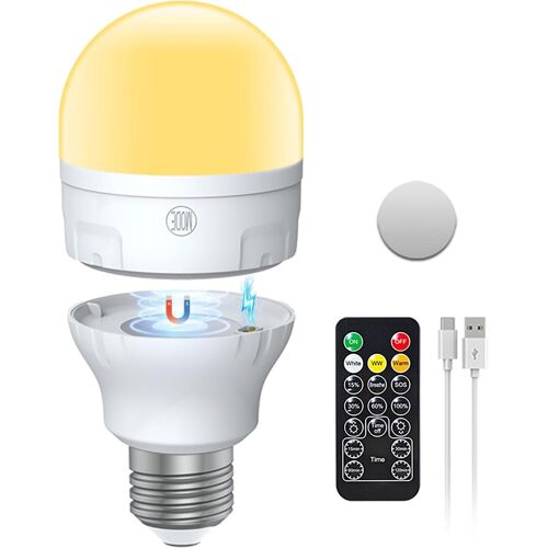 Kalanka-Ampoule Rechargeable Usb-C Avec T¿¿L¿¿Commande, Ampoules Led Ac100-240v E27 7w, Ampoule Rechargeable ¿¿ Commande Tactile Et Intensit¿¿ Variable 3 Couleurs, Lampe De Secours 2000mah Avec Aimant, L
