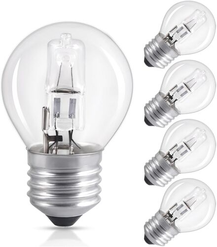 KAL-Ampoule Halogène E-G45 42W Dimmable, Blanc Chaud 2700K, Transparent Ampoule Globe G45 Halogène E-Ac 230V 570Lm Pour Lustre, Applique, Lampe De Table, Lot De 5
