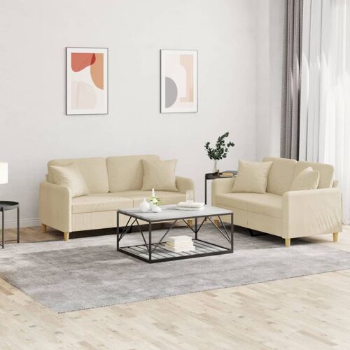 vidaXL Ensemble de canapés 2 pcs avec coussins crème tissu