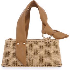 Sac en rotin tissé à la Main pour Femmes Sac Panier en Rotin,Marron Clair