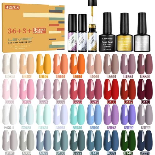 Senior-42 Pcs Vernis À Ongles Semi Permanent Avec Base Coat, Glossy Et Matte Top Coat Et 3 Liner Gel Uv Led Pour D'été[L735] 