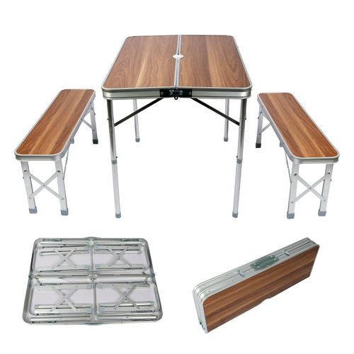 Table Pliante Valise Aluminium 2 Bancs Table De Camping Finition 90 Cm En Bois Fête Barbecue Helloshop26 16_0002497