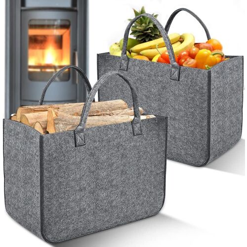 Sjzg-2 Pièces Sac À Bûches En Feutre, Grand Capacité Pliable Panier En Feutre Avec Poignée De Transport Pour Bois De Cheminée, Jouets, Vêtements, Shopping (50 X 30 X 35 Cm, Gris Foncé)