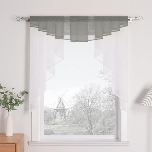 Sept-1 Pièce Store Bateau Transparent Passe Tringle Plissé Coloré Triangulaire Voilage De Fenêtre Salle De Séjour Cuisine Chambre Décoratif Et Moderne Gris H/L 80/80cm