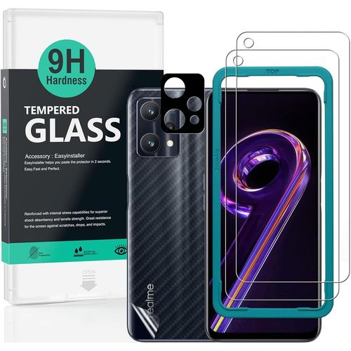 Verre Trempé De Protection Pour Realme 9 Pro 5g 6.6"",[Paquet De 2] Avec Métal Protecteur D'écran De Caméra,Protection Arrière Effet Fibre De Carbone,Avec Une Kit D'installation Fac[Lot6194695]