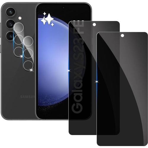 Pack Verre Trempé Vie Privée Pour Samsung Galaxy S23 Fe ¿ 3 Films Écran + 2 Protecteurs Caméra, 9h, 0,18 Mm, Sans Bulles, Antirayures, Haute Adhérence