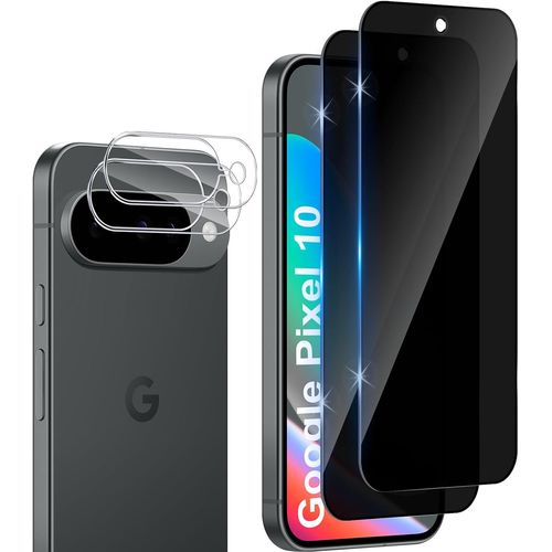Ersan-2 Pièces Anti-Espion Protecteur D'écran Pour Google Pixel 10, Privacy Verre Trempé Membrane Avec 2 Pièces Protecteur D'objectif De Caméra, Anti-Spy Protection, 9h Dureté Anti-Peeping Film