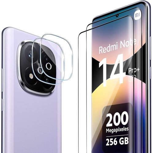 Screen Protector For Xiaomi Redmi Note 14 Pro Plus 5g/14 Pro+ 5g,2 Pieces Tempered Glass + 2 Pieces Rear Camera Protector,9h Hardness,Full Cover Anti-Bubble/Anti-Scratch,Hd Transparent