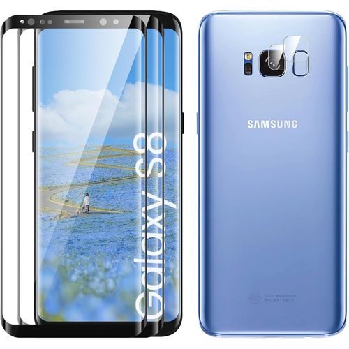 CAUC-Verre Trempé pour Samsung Galaxy S8 Plein écran, Affaire Classée Protection écran, Bord à Bord, sans Bulle, Anti-Scratch, 2 Pièces Verre Trempé + 2 Pièces Caméra Protection écran