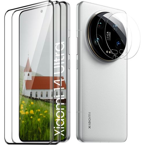 Verre Trempé Pour Xiaomi 14 Ultra Plein Écran, Affaire Classée Protection Écran, Bord À Bord, Sans Bulle, Anti-Scratch, 2 Pièces Verre Trempé + 2 Pièces Caméra Protection Écran