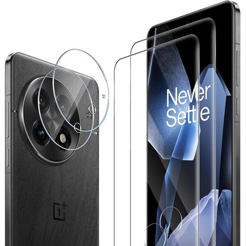Protection Écran Pour Oneplus 13 5g, 2 Pièces 3d Verre Trempé + 2 Pièces Caméra Arrière Protecteur, 9h Dureté, Full Cover Anti-Bulles/Anti-Rayures, Hd Transparent