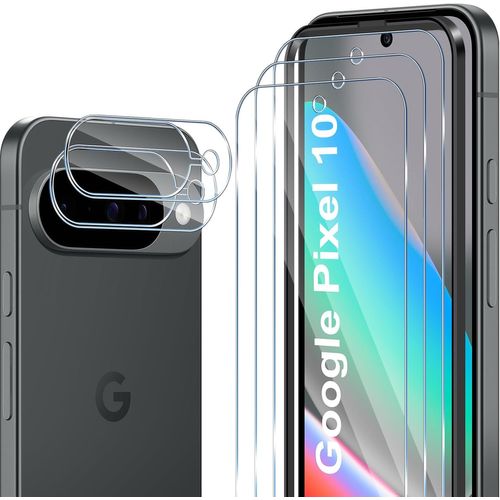 Protection Écran Pour Google Pixel 10, 3 Pièces Films Verre Trempé + 2 Pièces Caméra Arrière Protecteur, 9h Dureté, Full Cover Anti-Bulles/Anti-Rayures, Hd Transparent