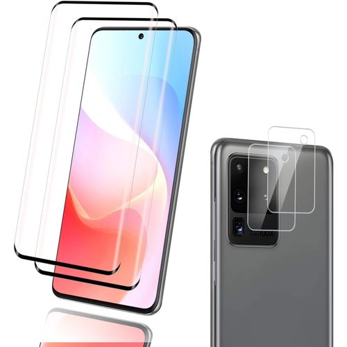 AEFJ-2+2 pièces Verre Trempé pour Samsung Galaxy S20 Ultra avec Caméra Arrière protection écran, HD Sans Bulles Haute Sensibilité vitre protection Film, 9H Durable Anti Rayures S20 Ultra Protection D