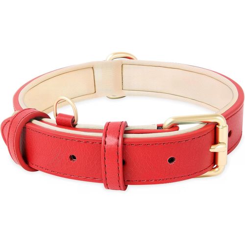Collier Pour Chien, En Cuir, Collier De Chien Ajustable Coussin Moelleux Cuir Nouvelle Couleur De Rembourrage Pour Petits, Moyens Ou Grands Chiens, Rose, M