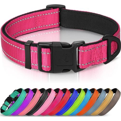 Jgd-Collier Pour Chien En Nylon Avec Bande Réfléchissante,Collier Rembourré Classique Pour Petit Chien,Rose Vif,S