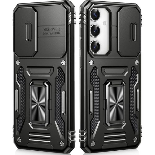 Kal-Coque Pour Galaxy S24 Fe Avec Support,[Anneau Magnétique][Coque Coulissante Pour Appareil Photo] Protection D'objectif Militaire Pour Samsung S24 Fe 6,7"", Noir