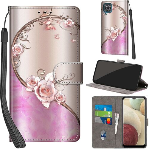 KAL-Coque Pour Samsung Galaxy A12 / M12 / F12 Cover [Housse En Cuir Pu Premium] [Etui À Rabat] [Pochette De Portefeuille], Étui De Protection Pour Samsung A12,Rose