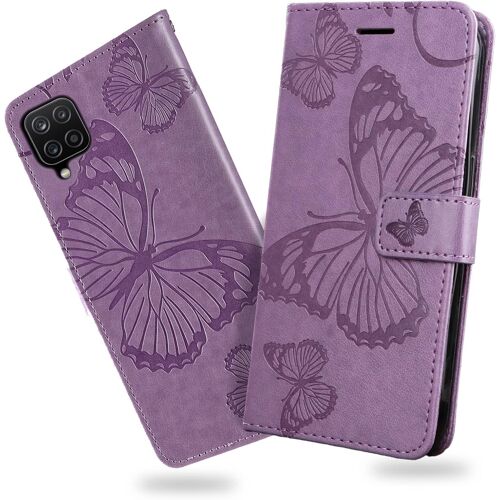 KAL-Coque Pour Galaxy A12 5G, Papillon Imprimé Housse En Cuir Pu Magnétique Portefeuille, Étui À Rabat Pour Samsung Galaxy A12 5G, Violet