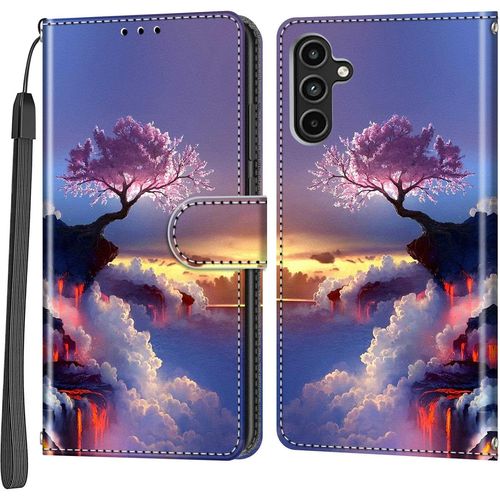 TRAHOO-Etui Coque pour Samsung Galaxy A15 4G / A15 5G, [Fermeture Magnetique à Rabat] [Housse Portefeuille en Cuir PU] [Multifonctionnel] (Arbre Rose)