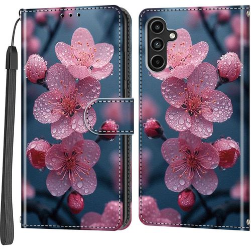 Kal-Etui Coque Pour Samsung Galaxy A15 4g / A15 5g, [Fermeture Magnetique À Rabat] [Housse Portefeuille En Cuir Pu] [Multifonctionnel] (Fleur De Pêche)