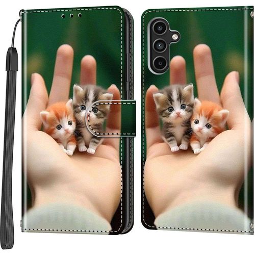 Kal-Etui Coque Pour Samsung Galaxy A15 4g / A15 5g, [Fermeture Magnetique À Rabat] [Housse Portefeuille En Cuir Pu] [Multifonctionnel] (Chat)