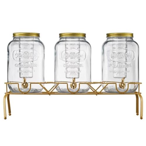 Distributeur de Boissons-Duoku-8 L 3 pièces-Carafe en Verre avec Support Métallique-Robinet et Infuseur-Idéal pour Eau-Jus