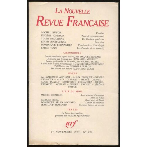 La Nouvelle Revue Française N°298, 1er Novembre 1977