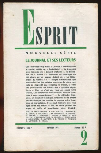 Esprit Nouvelle Série N°400, Février 1971 - Le Journal Et Ses Lecteurs