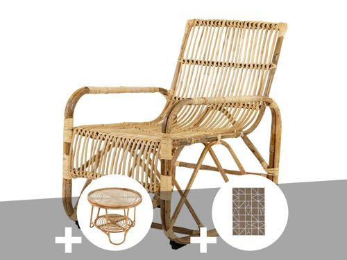 Ensemble Salon De Jardin Bohème En Rotin, Fauteuil + Table Basse + Tapis Alexandrie - Jardiline