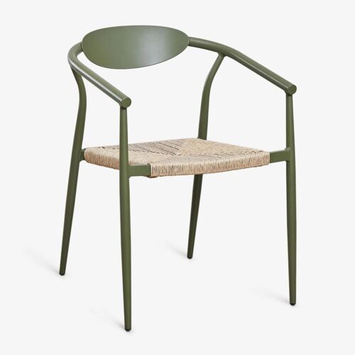 Pack de 4 chaises de salle à manger empilables avec accoudoirs en aluminium et rotin synthétique Marsha Vert Olive Intense