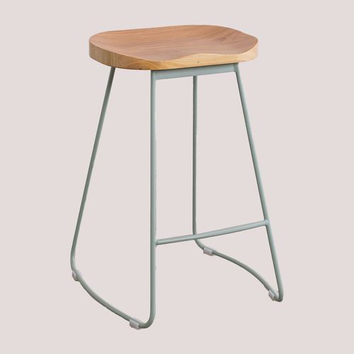 Tabouret Haut En Acier Et Bois D'orme Neicol Mousse De Céladon ?65 Cm
