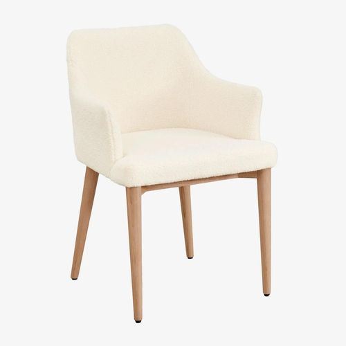Pack De 2 Chaises De Salle À Manger Avec Accoudoirs En Peau Lainée Banfil Bois Naturel
