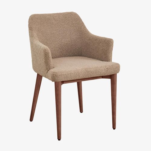 Lot De 4 Chaises De Salle À Manger En Peau De Mouton Banfil Avec Accoudoirs Bois Foncé