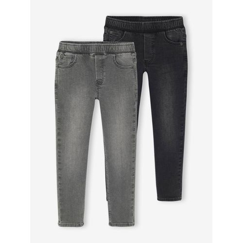 Lot 2 Jeans Slim Taille Elastiquee Et Ajustable Denim Gris