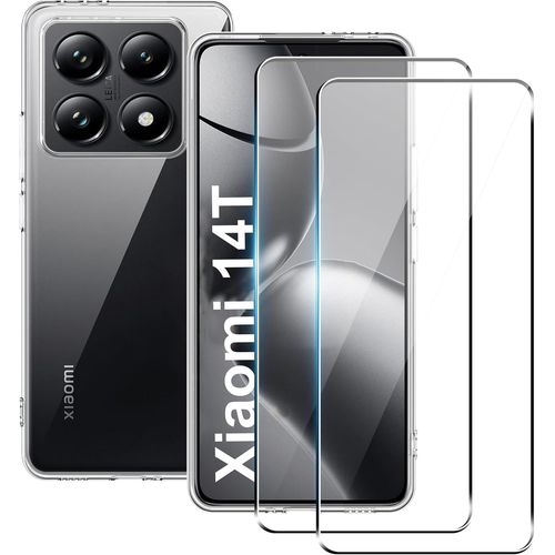 Coque Ultra-Mince Transparente Pour Xiaomi 14t - Silicone Tpu Antichoc Avec Coins Renforcés, Bumper Souple Anti-Jaunissement + 2 Verres Trempés Protection Écran
