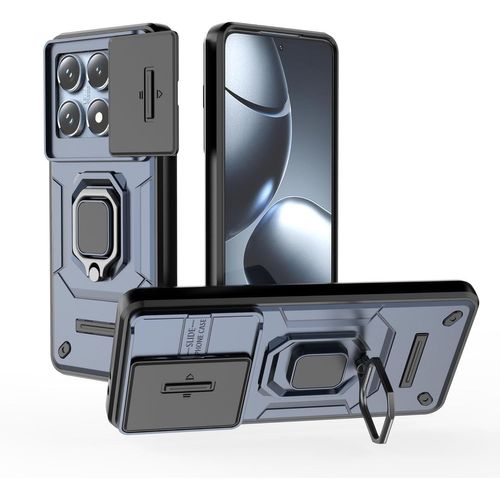 Coque Xiaomi 14t Pro Bleue - Protection Caméra Coulissante, Pc+Tpu Anti-Chute Mil¿Std, Anneau Rotatif 360° Compatible Support Magnétique, ?illet Cordon