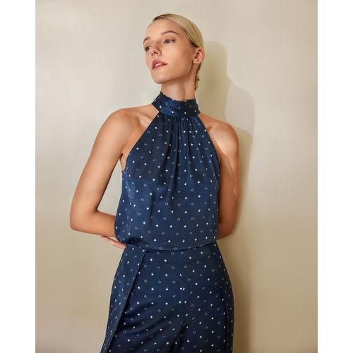 Lilysilk Chemise Pin En Soie À Col Licou Fr Diamants Blancs En Bleu M