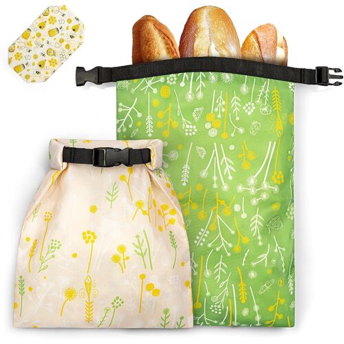 Sjzg-Lot De 2 Sacs À Pain 44 * 32,5cm Avec Doublure En Tpu&tissu En Cire D'abeille Sac A Pain Réutilisables Rangement Pain Baguette Fruit Légume Conservation De La Fraîcheur Lavable En Machine
