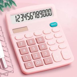 Calculatrice De Bureau Rose Mignonne, Calculatrice Électronique Portable Avec Écran Lcd À 12 Chiffres, Solaire Et Batterie, Accessoires De Bureau, Calculatrice De Base Pour[Z1346]