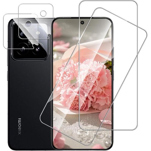 Sjzg-2+2 Pièces Verre Trempé Pour Xiaomi 14 5g Avec Caméra Arrière Protecteur, Bord 2.5d Ultra-Clair Vitre Protection Pour Xiaomi 14, Sensible Au Toucher Haute Sensibilité Film Protection Écran