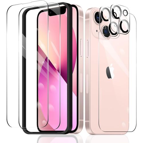 2 Protecteurs D'Écran Pour Iphone 13 + 2 Protecteurs D'Objectif D'Appareil Photo + 1 Film Arrière En Verre Trempé + 1 Cadre D'Installation, Dureté 9H, Compatible Avec Les Coques Hd, Transparent