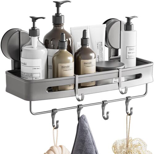JEXNOVASHOP-Etagere Ventouse, Etagere Ventouse en Aluminium Durable, Étagère Douche Sans Perçage, Rangement Salle de Bain Pouvant Supporter une Charge de 20 kg, Porte Shampoing Douche pour le Drainag